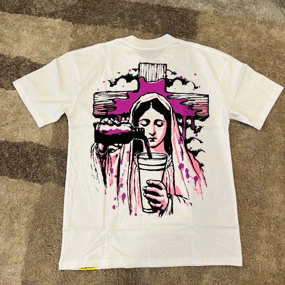White Graphic T-Shirt with Pink Accents